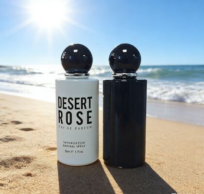 Το εργοστασιακό μπουκάλι αρώματος 50ml σε μινιμαλιστικό στυλ, ίσιο κυλινδρικό σχήμα με στρογγυλό καπάκι