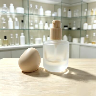 30ml Γυάλινο Μπουκάλι Υγρού Make-up Πολυτελείας, Παχύ Στρογγυλό Πυθμένα, Επίπεδο Ώμο, Ειδικό Καπάκι, Γυάλινο Δοχείο Υγρού Make-up